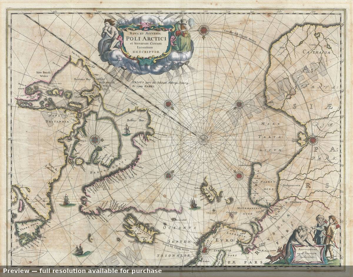 Antique map: Poli Arctici, 1637
