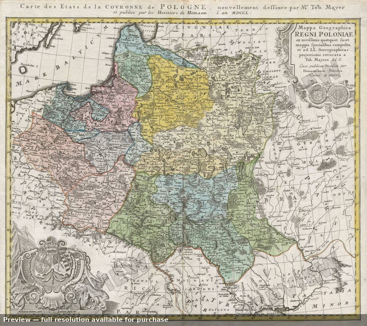 Antique map: Poloniae, 1750
