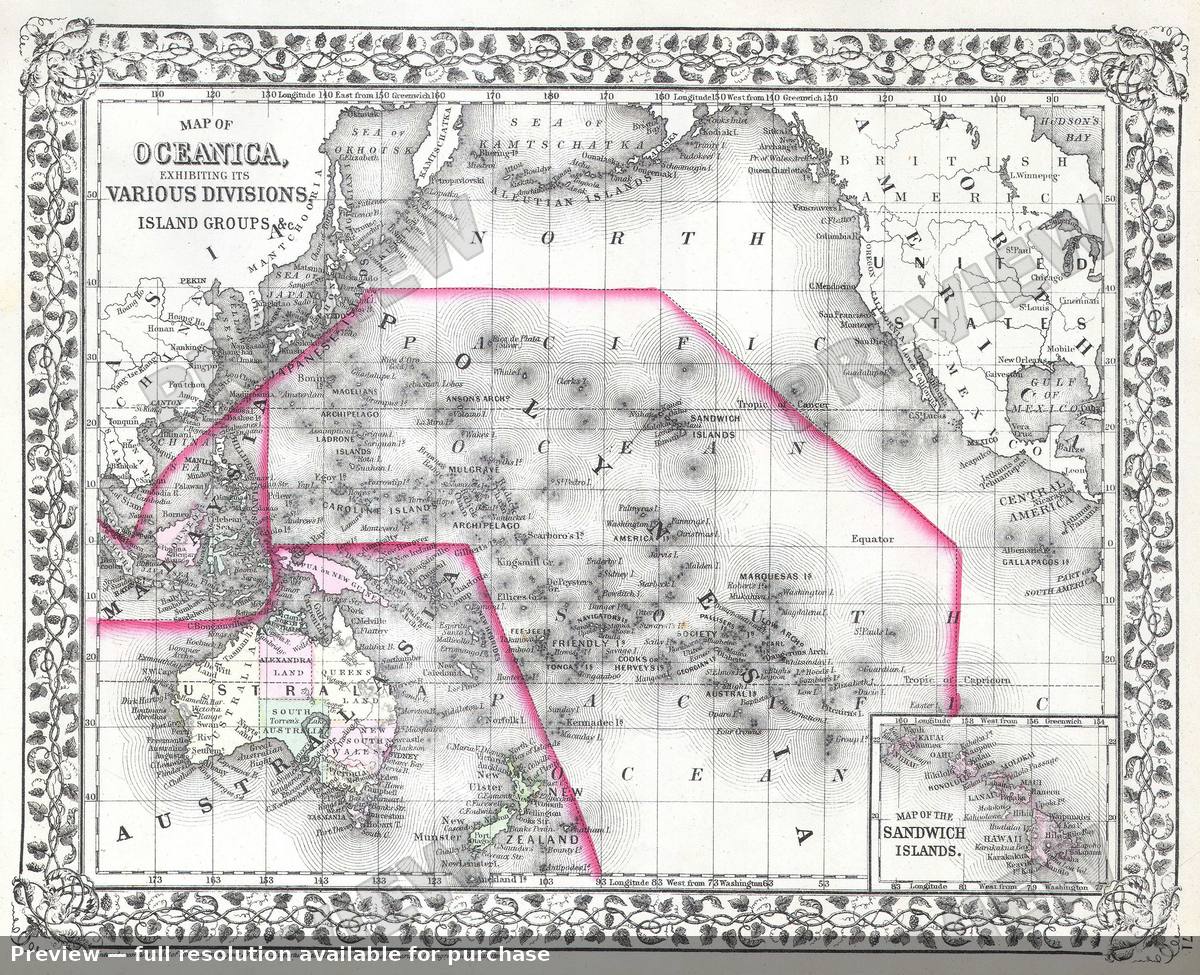Antique map: Polynesia, 1874, 1874