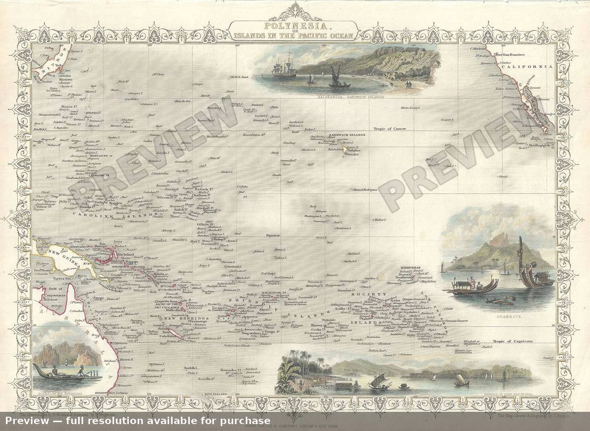 Antique map: Polynesia, 1851