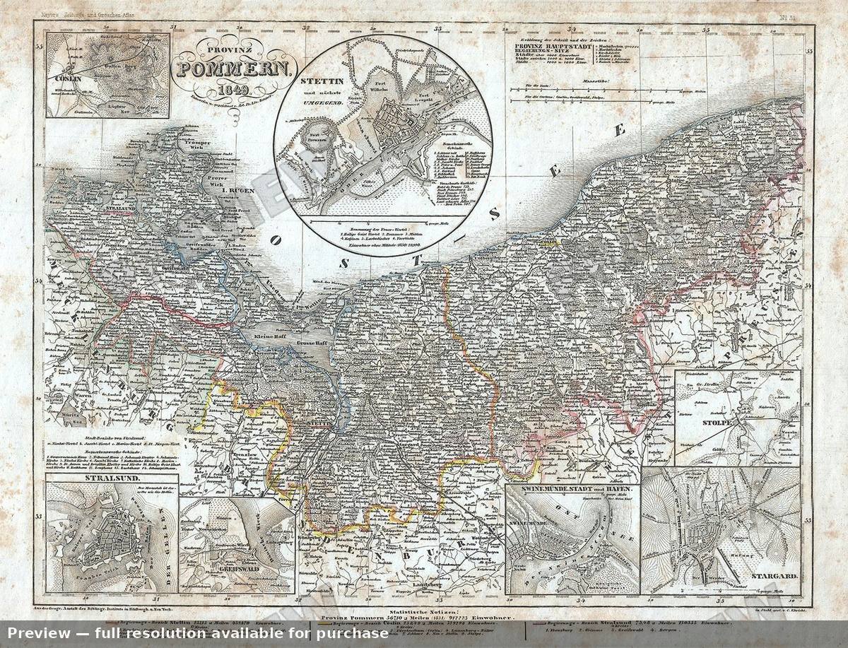 Antique map: Pommern, 1849