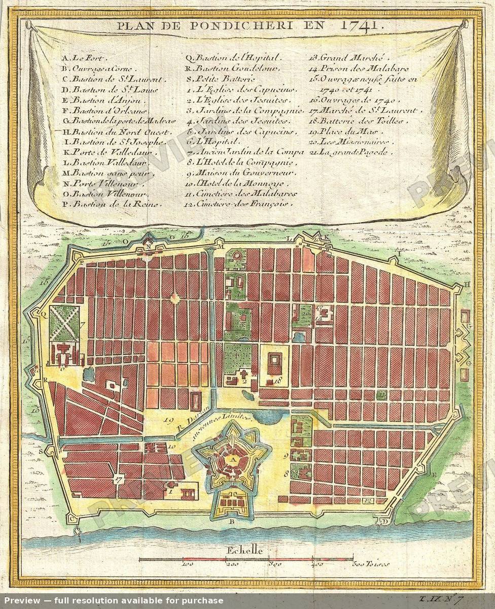 Antique map: Pondicherry, 1741, 1741