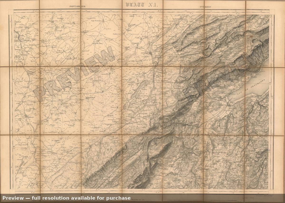Antique map: Pontarlier Yverdon, 1893