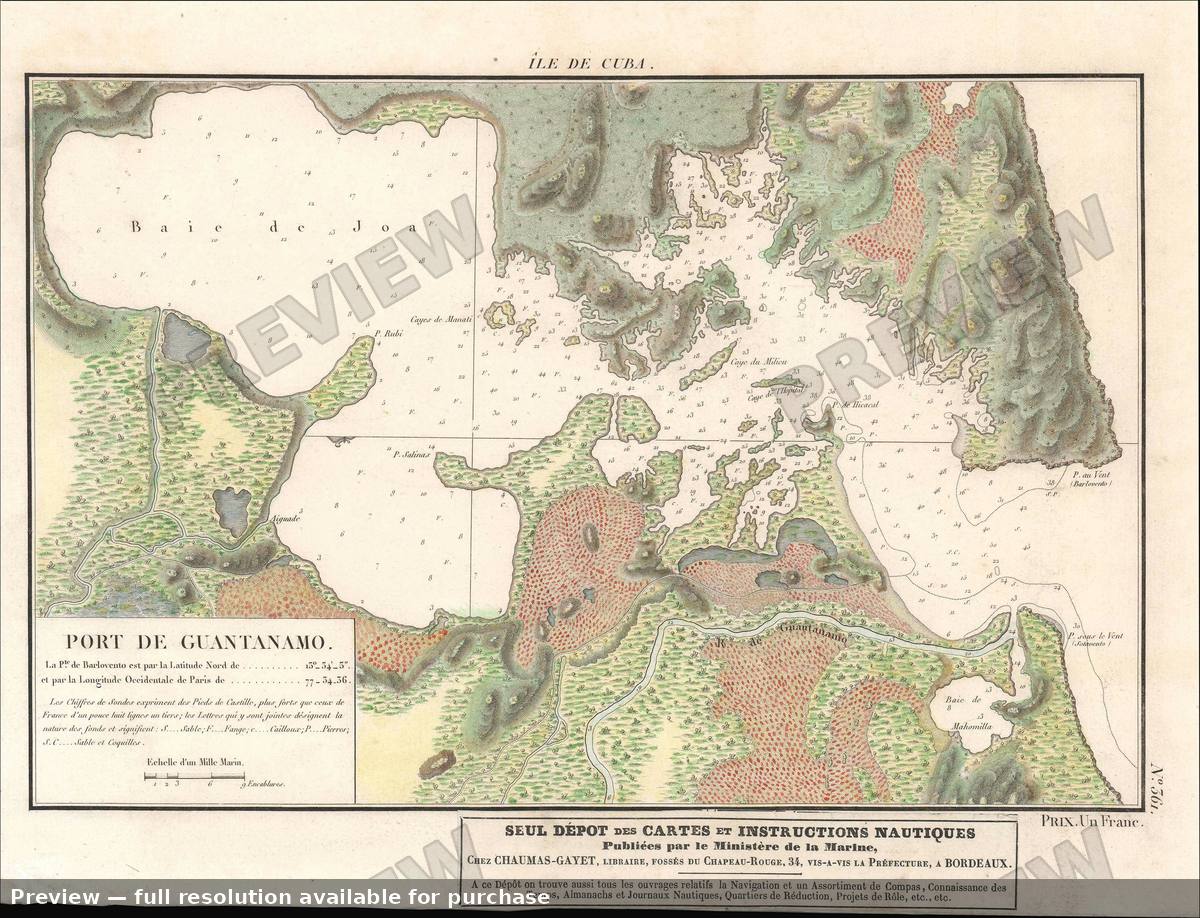 Antique map: Port Guantanamo, 1830, 1830