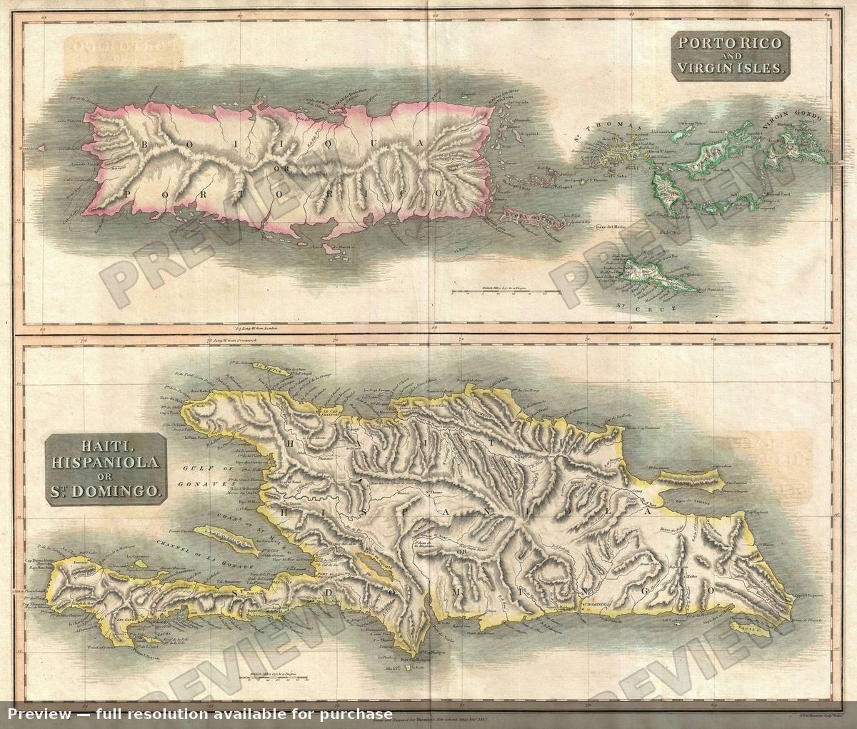 Antique map: Porto Rico Hispaniola, 1814