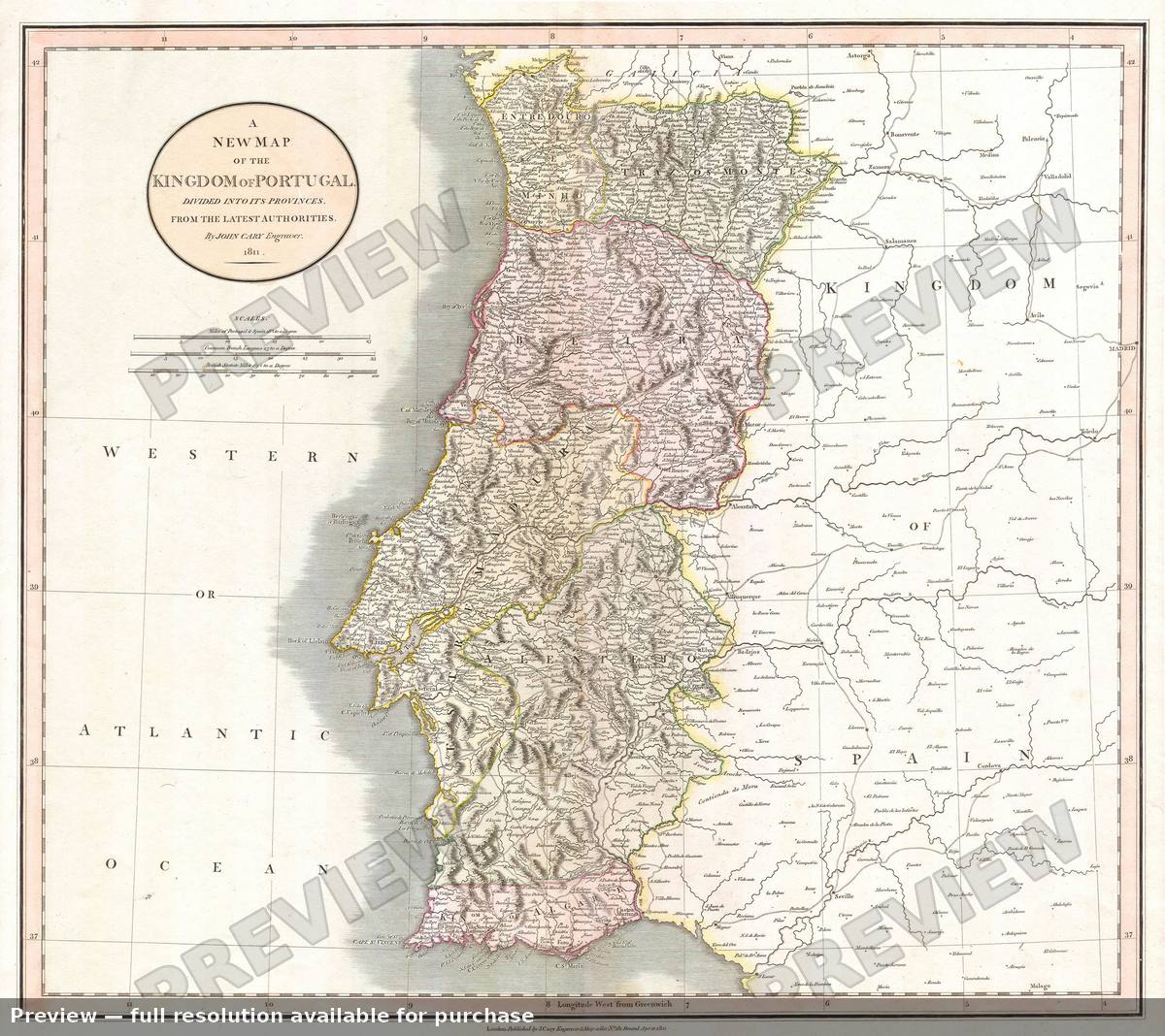 Antique map: Portugal, 1811