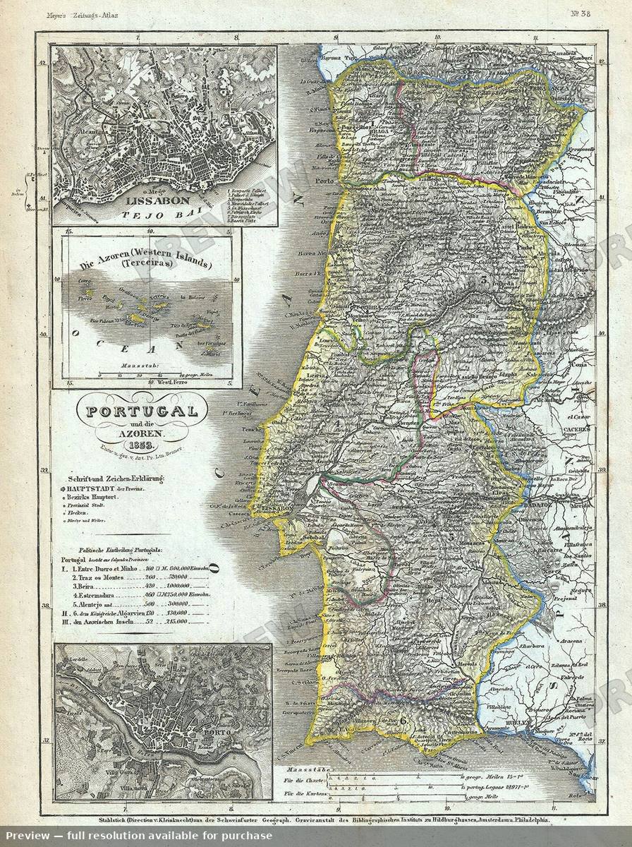 Antique map: Portugal, 1853