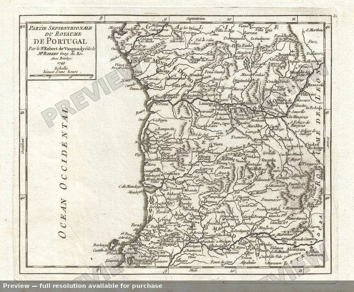 Antique map: Portugal North, 1749, 1749