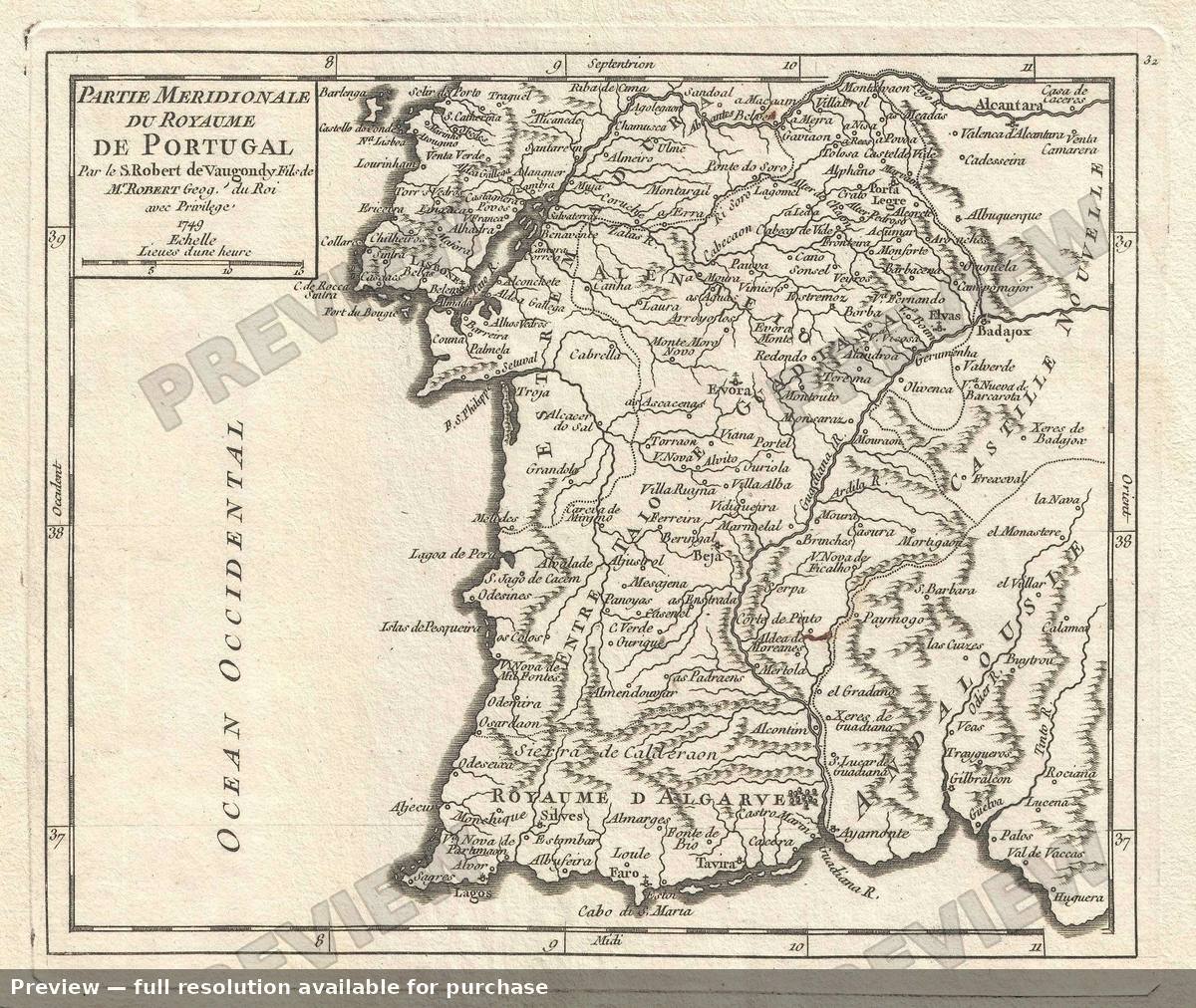 Antique map: Portugal South, 1749