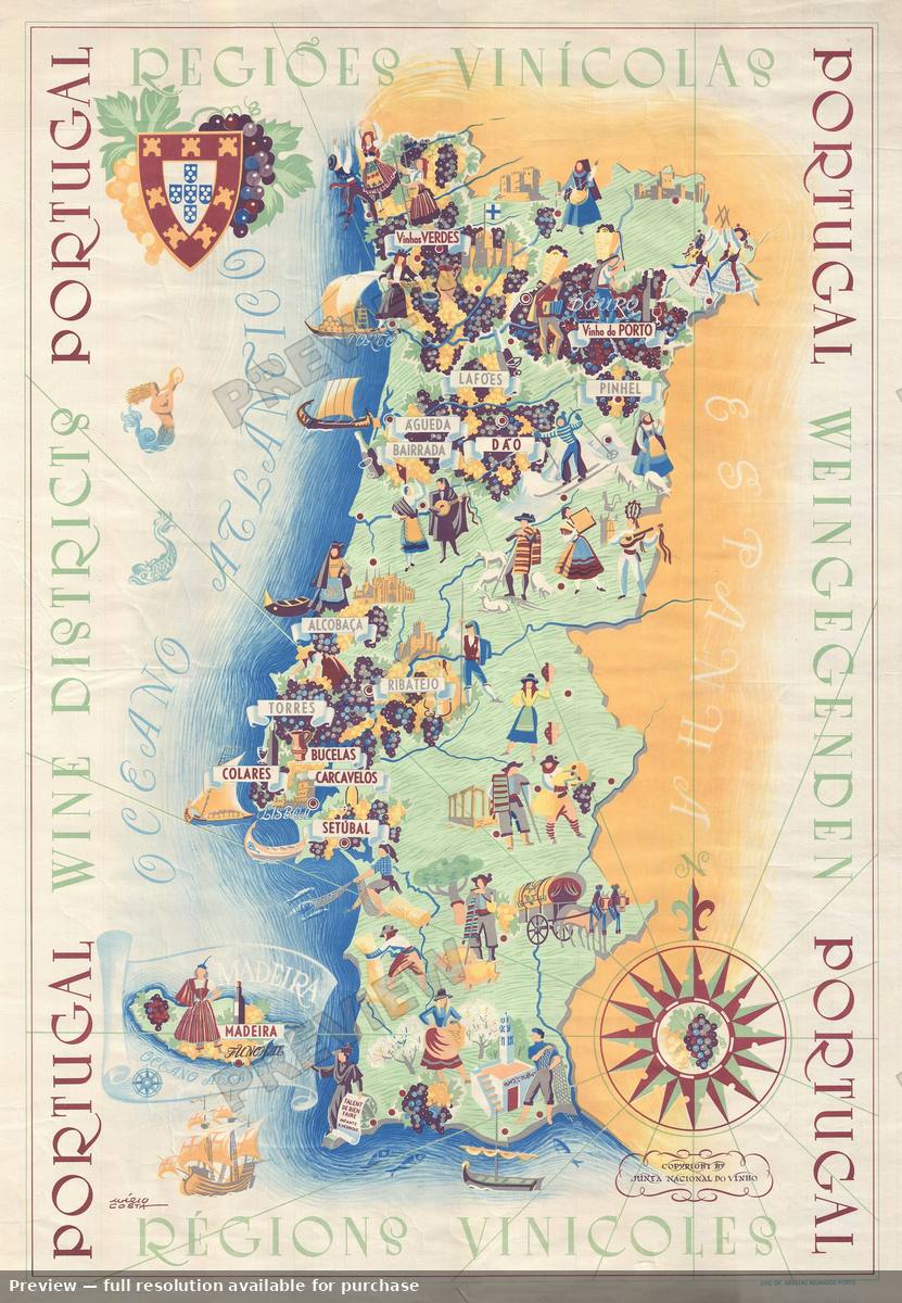 Antique map: Portugal Wine Map, 1959, 1959