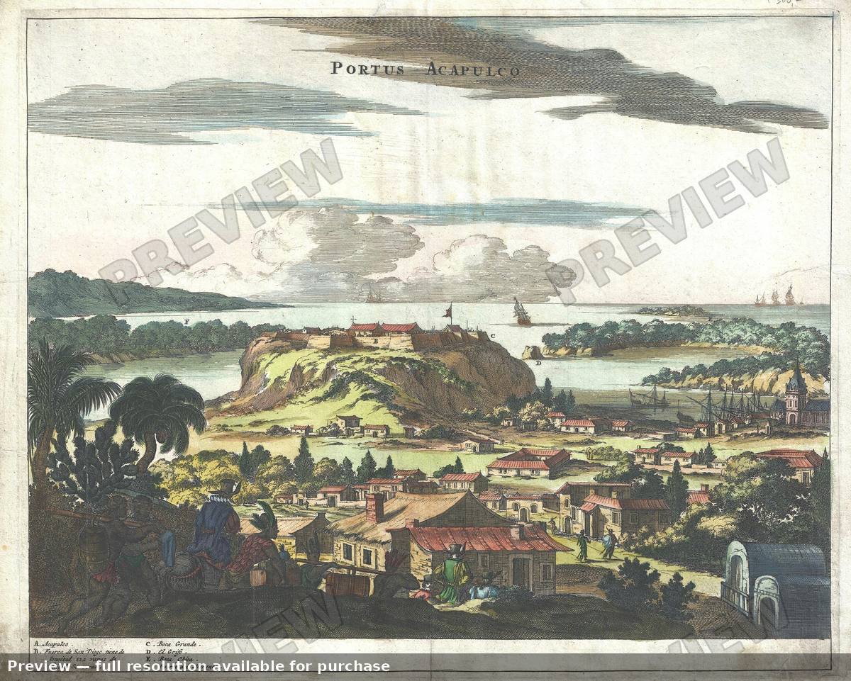 Antique map: Portus Acapulco, 1671