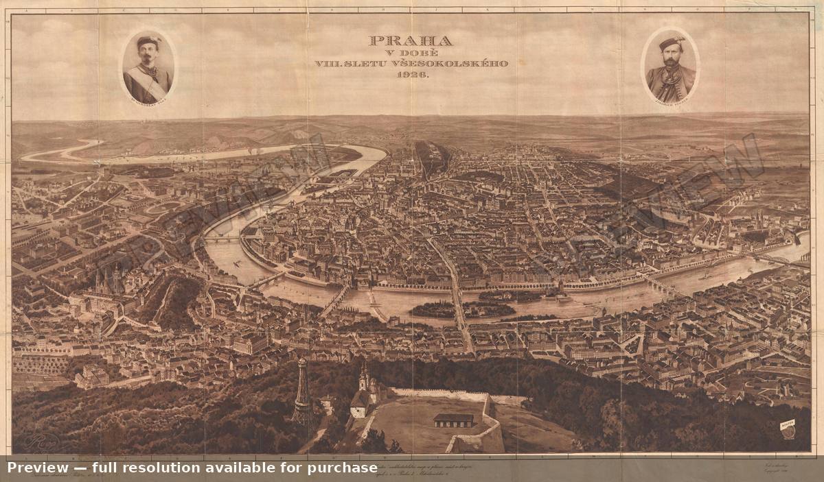 Antique map: Prague Sokol, 1926, 1926