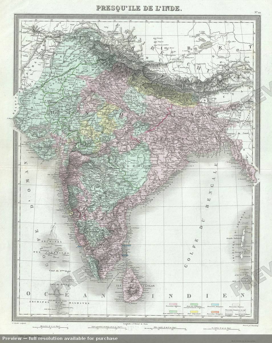 Antique map: Presqu Ile Del Inde, 1874