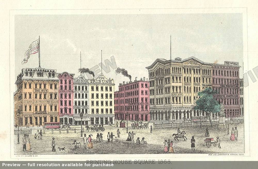 Antique map: Printing House Square, 1868, 1868