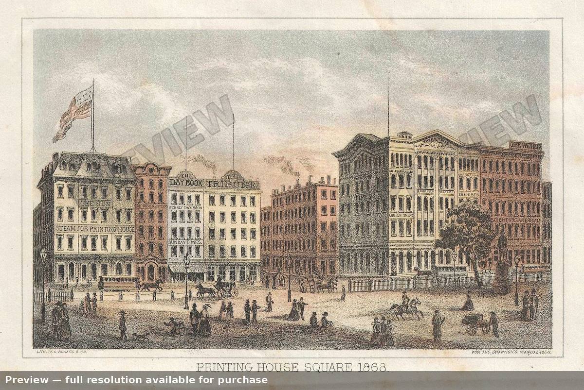 Antique map: Printing House Square 2, 1868