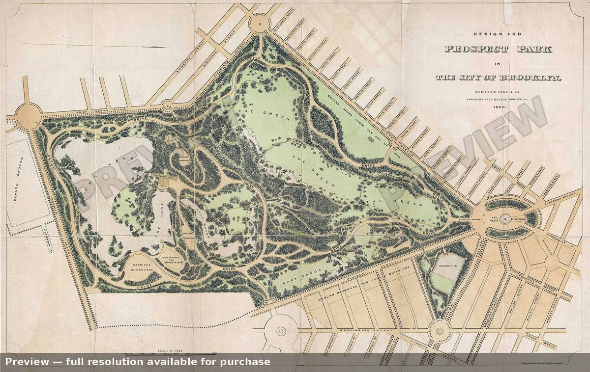 Antique map: Prospect Park, 1869