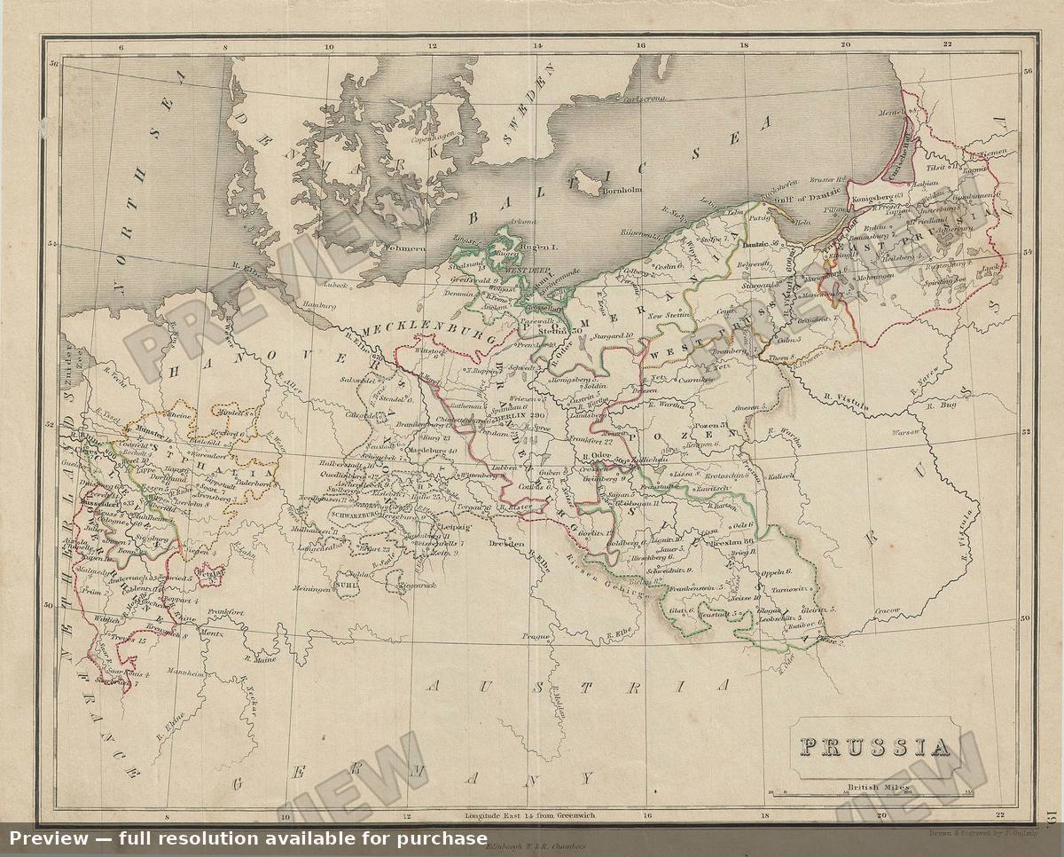 Antique map: Prussia, 1845