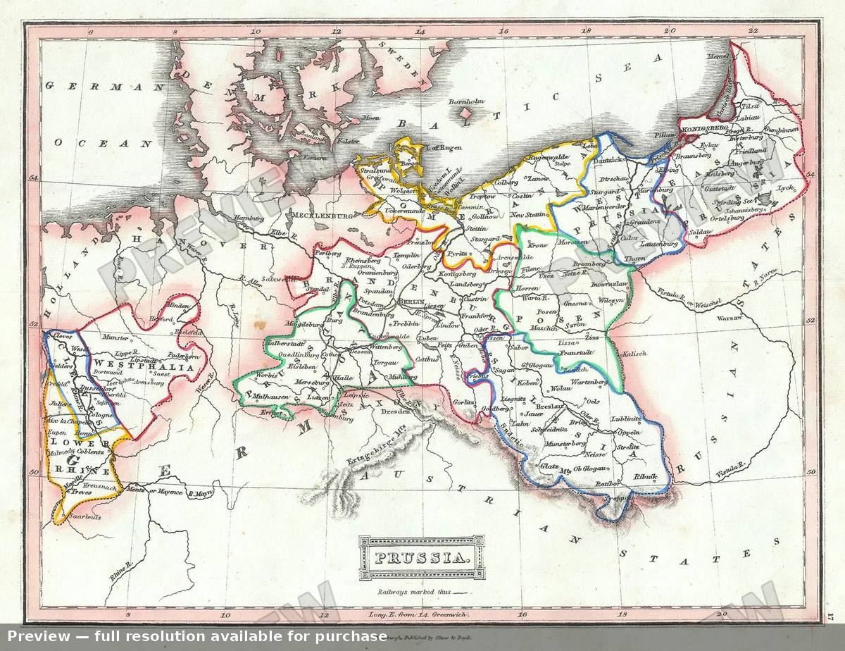 Antique map: Prussia, 1845, 1845
