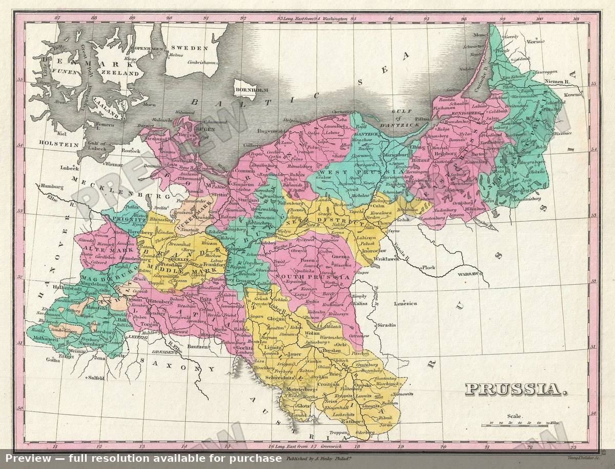 Antique map: Prussia, 1828, 1828
