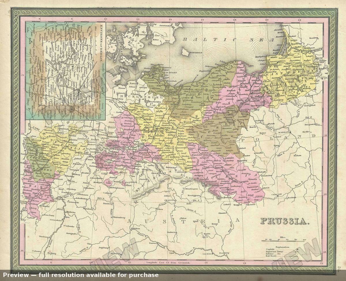 Antique map: Prussia, 1849, 1849