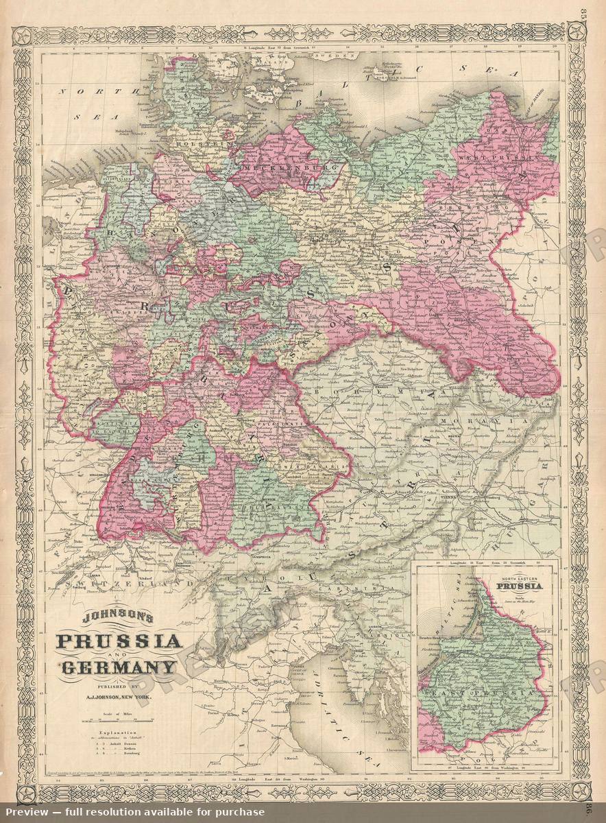 Antique map: Prussia Germany, 1866, 1866