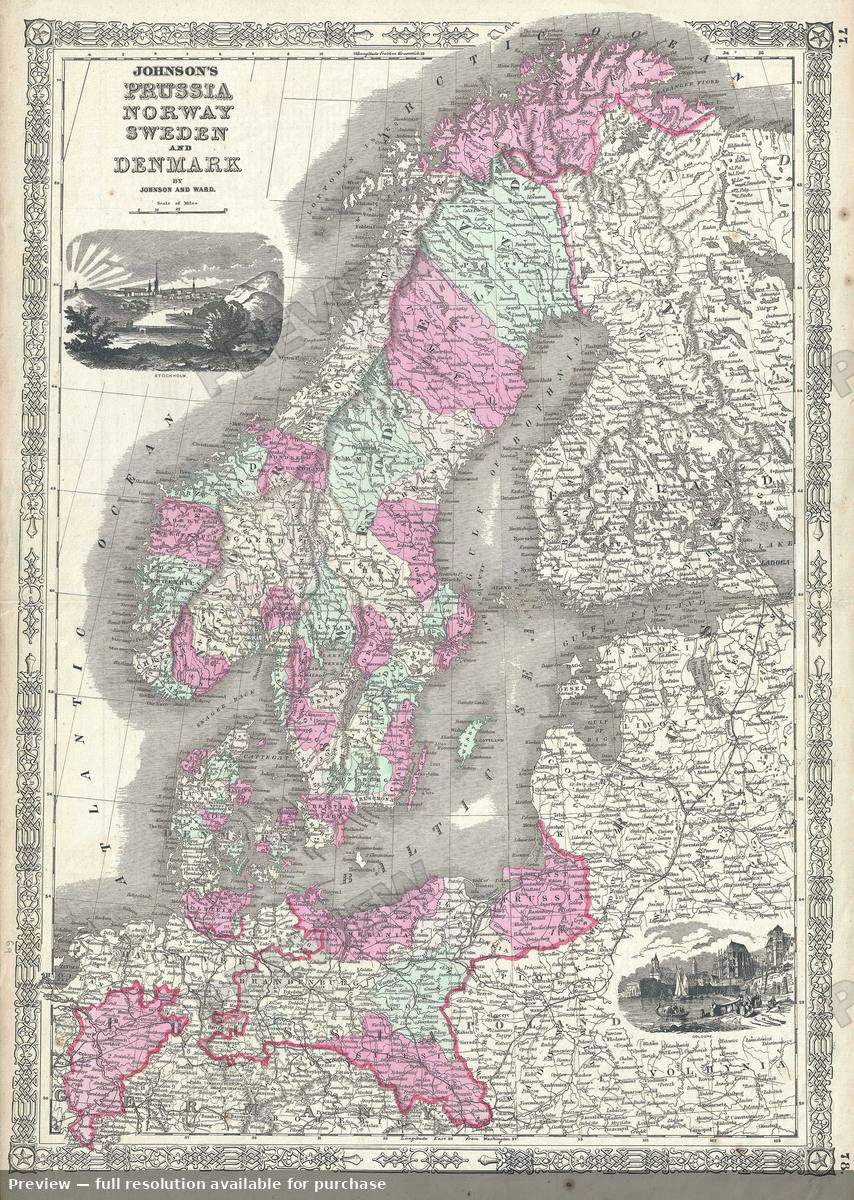 Antique map: Prussia Norway Sweden, 1865, 1865