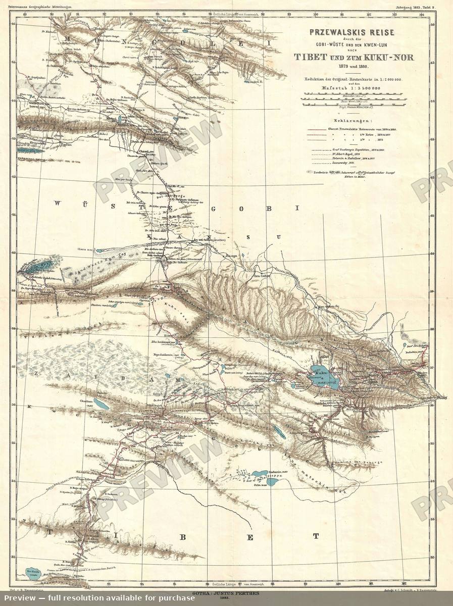 Antique map: Przewalski Tibet, 1883, 1883