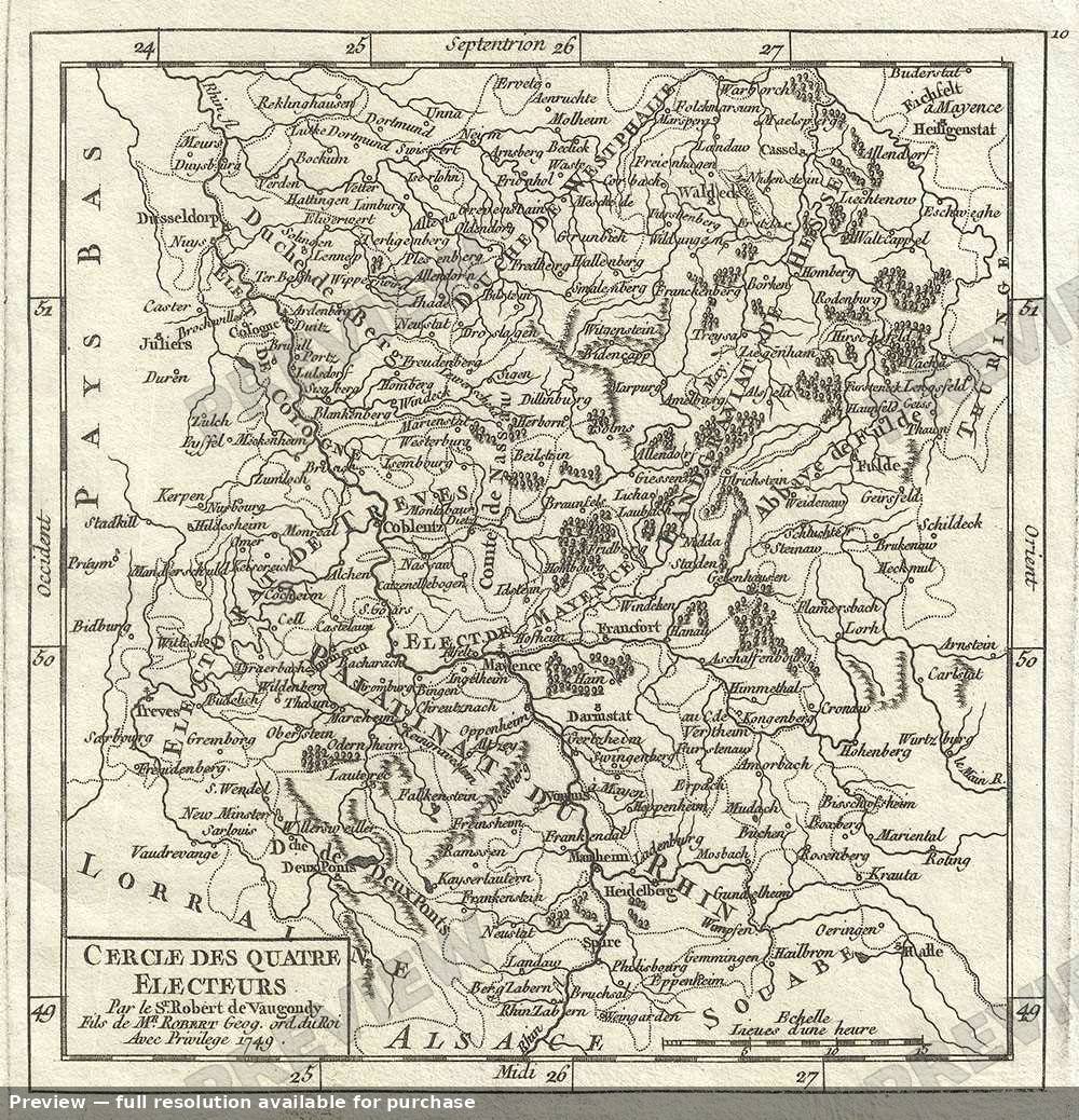 Antique map: Quatre Electeurs, 1748, 1748