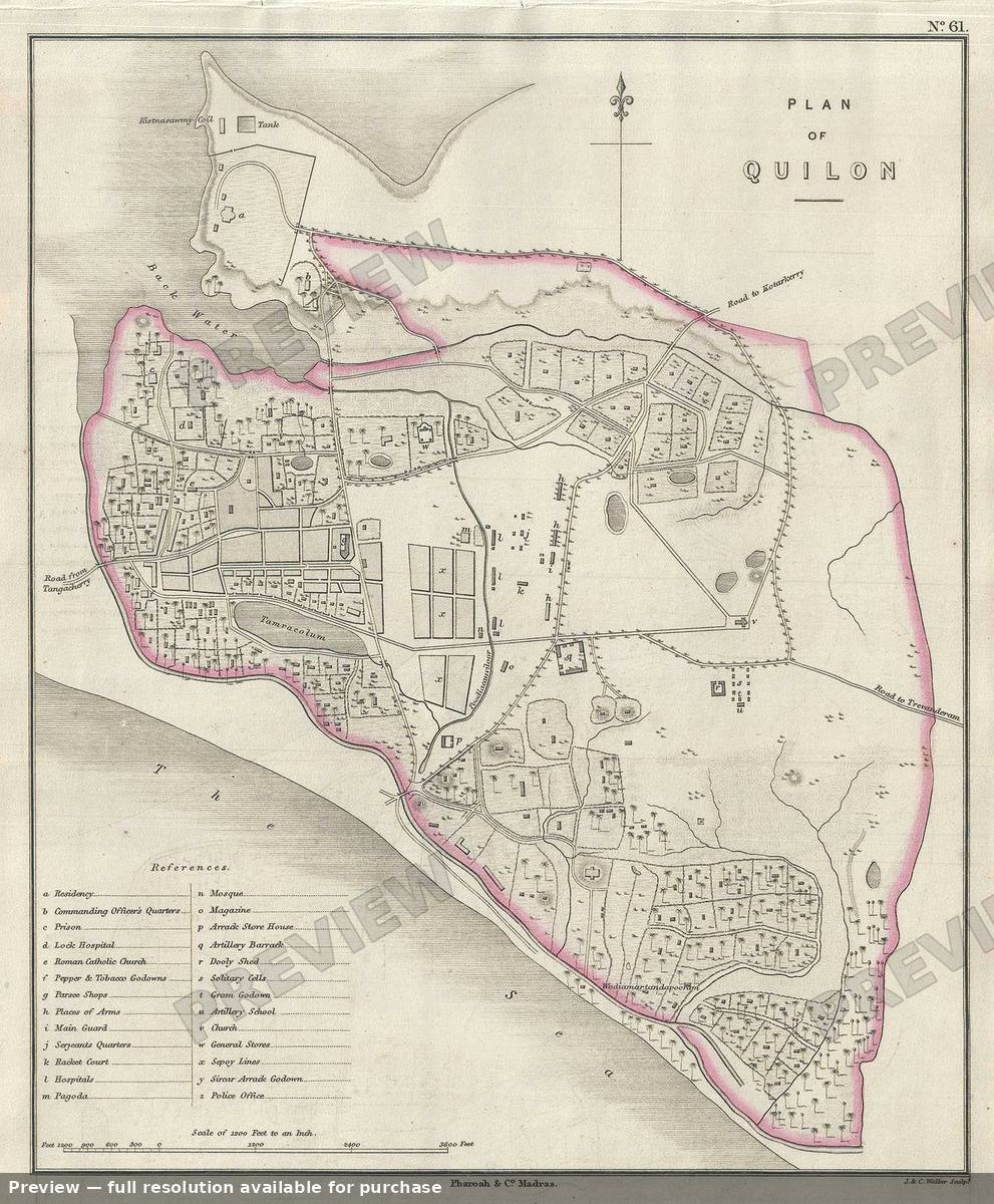 Antique map: Quilon, 1854, 1854
