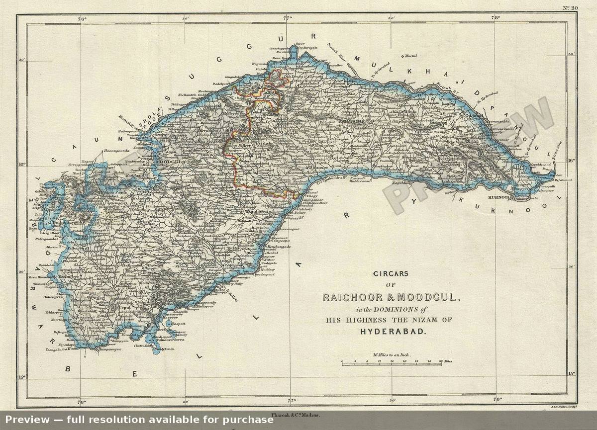 Antique map: Raichoor Moodgul, 1854