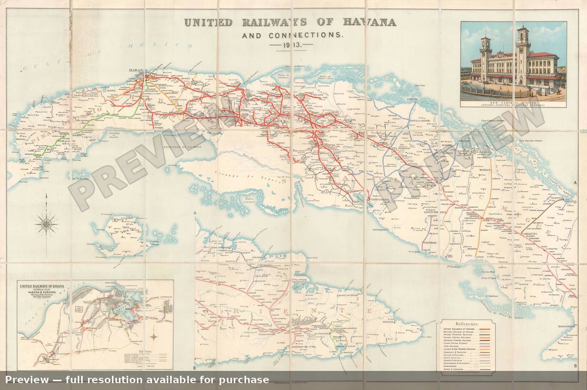 Antique map: Railwaysof Havana, 1913, 1913