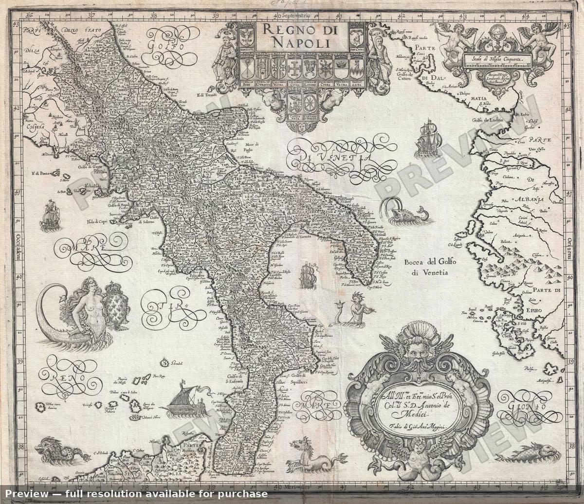 Antique map: Regnodi Napoli, 1620