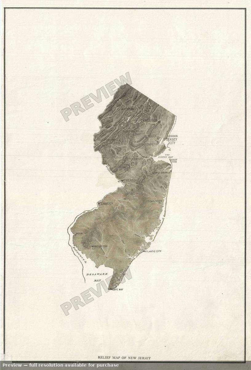 Antique map: Relief New Jersey, 1890, 1890