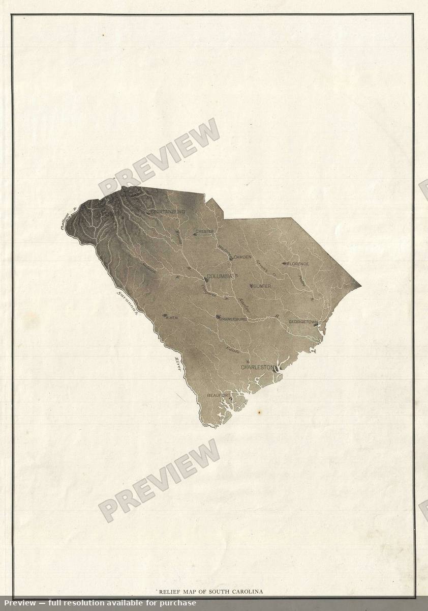 Antique map: Relief South Carolina, 1890, 1890