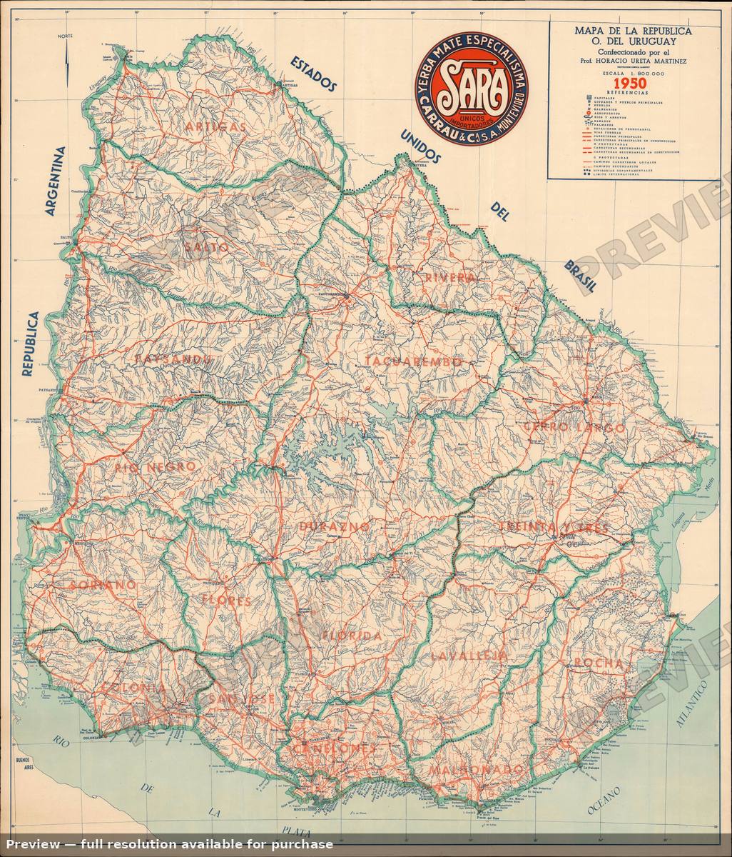 Antique map: Republica Uruguay, 1950, 1950