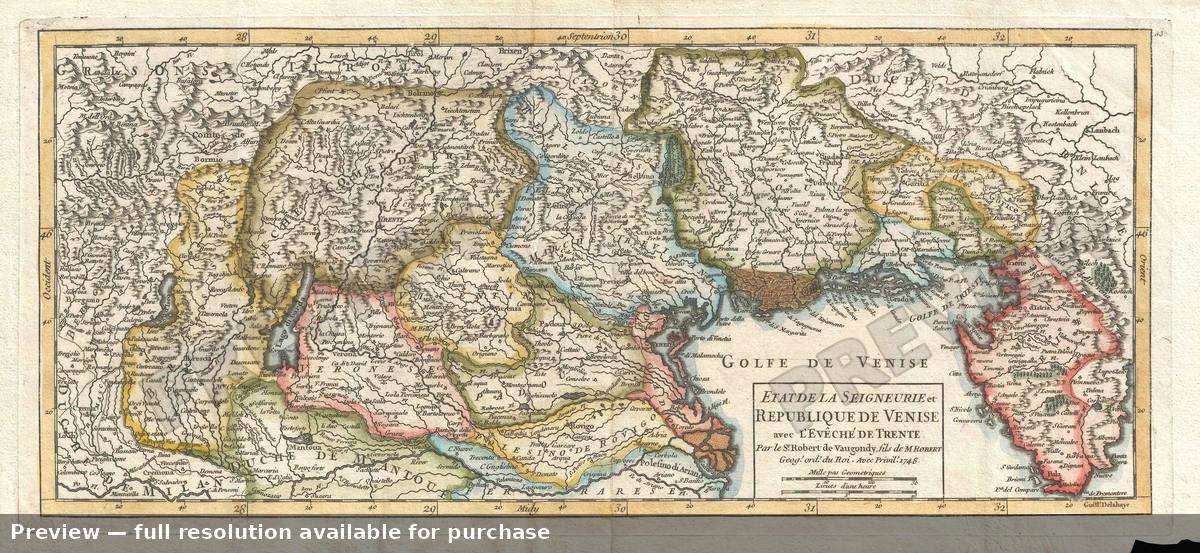 Antique map: Republique Venise, 1749, 1749