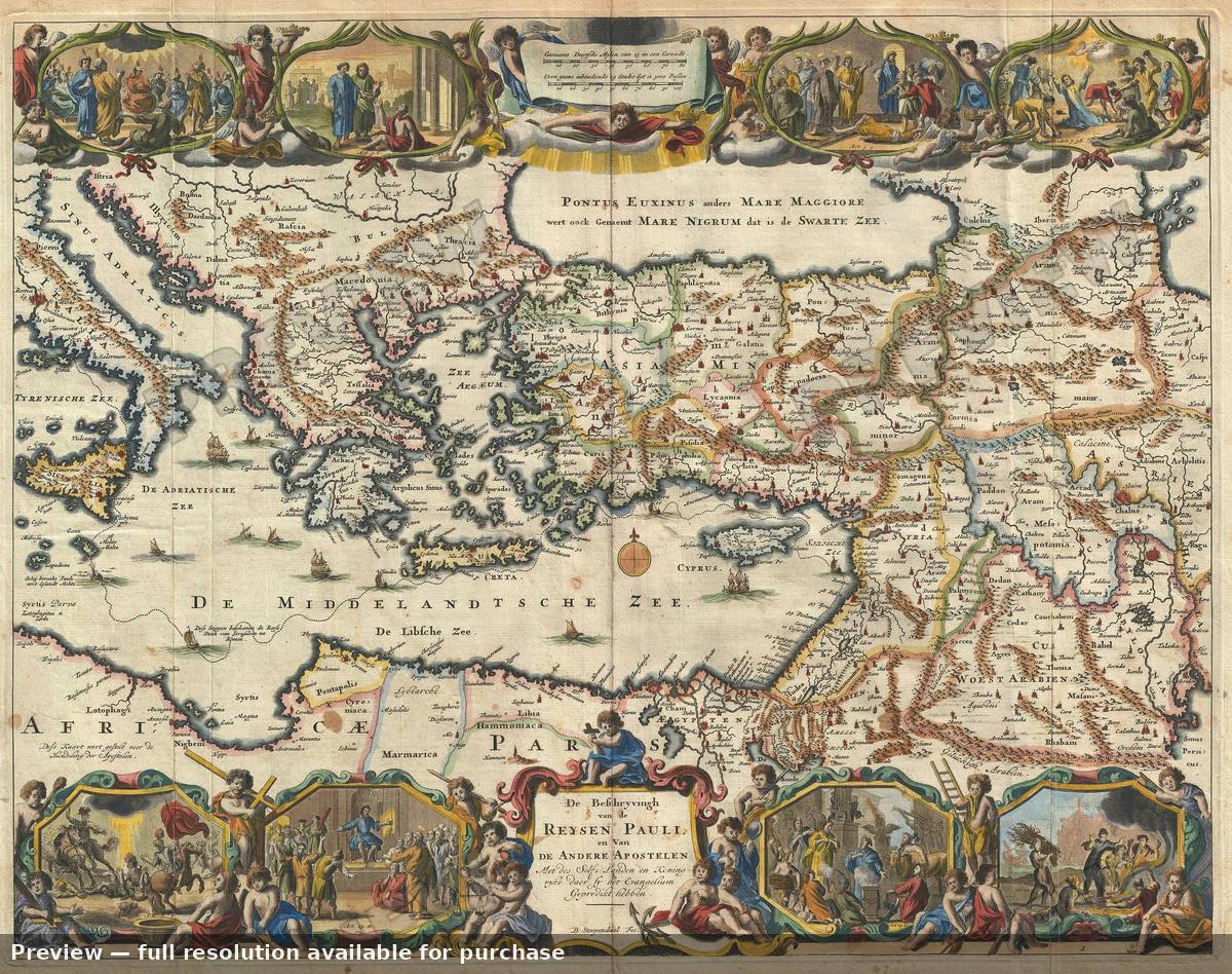 Antique map: Reysen Pauli, 1702