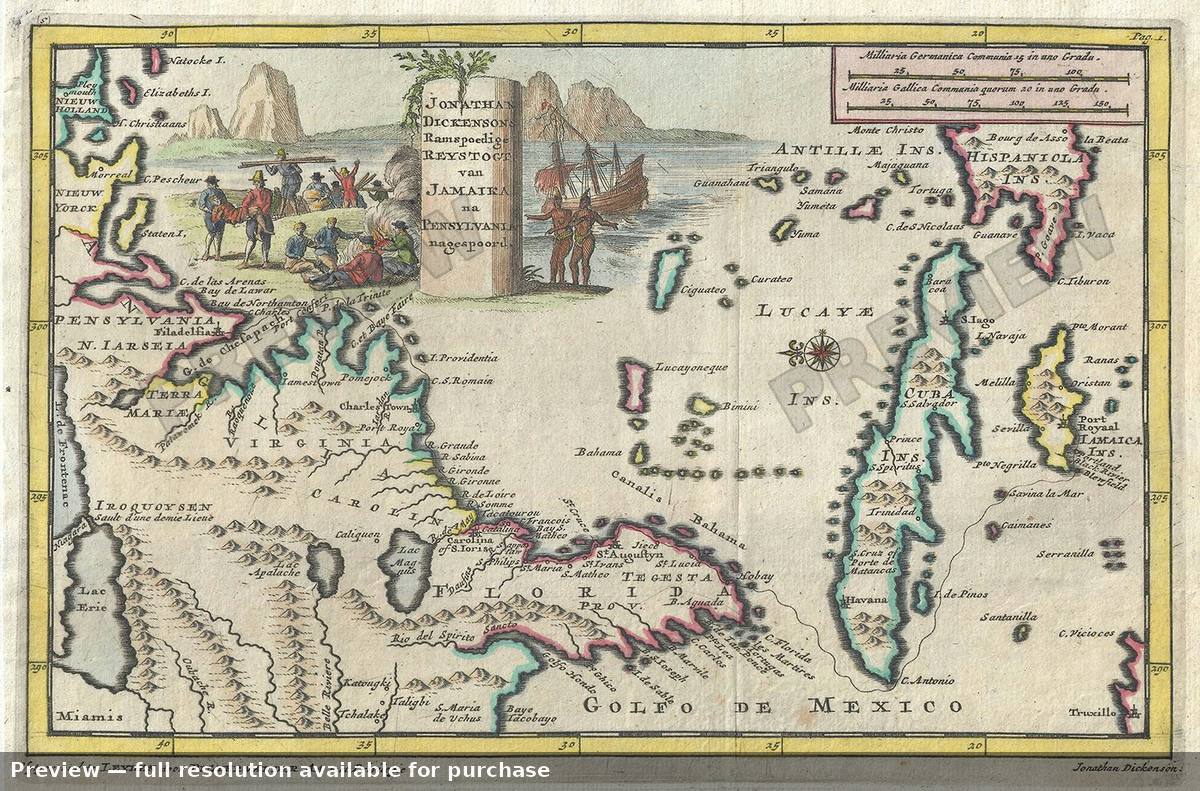 Antique map: Reystogt Jamaika, 1706