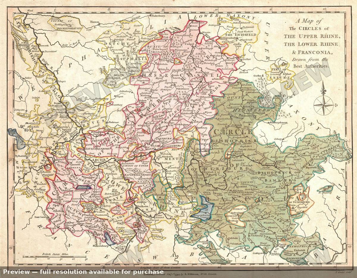 Antique map: Rhine, 1794, 1794