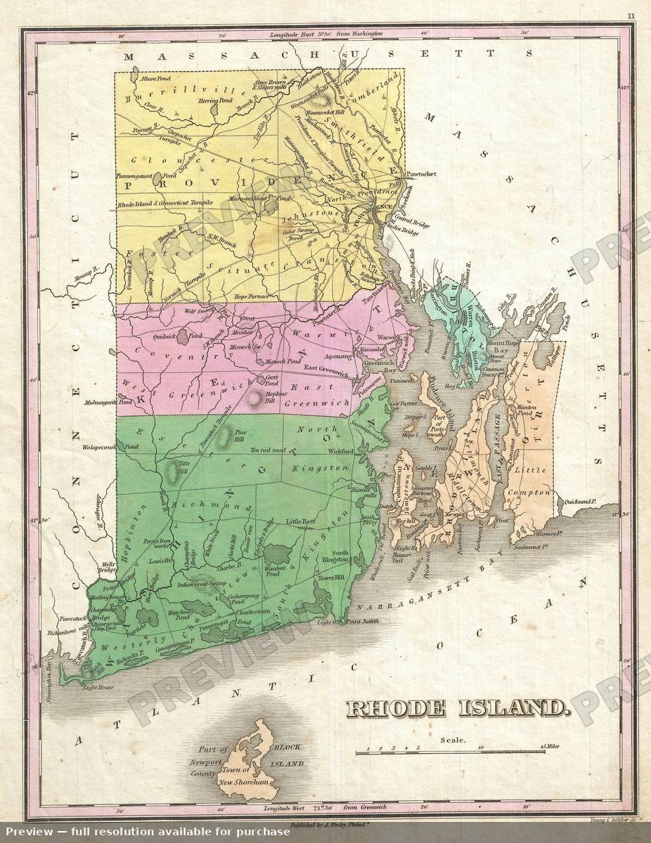 Antique map: Rhode Island, 1827