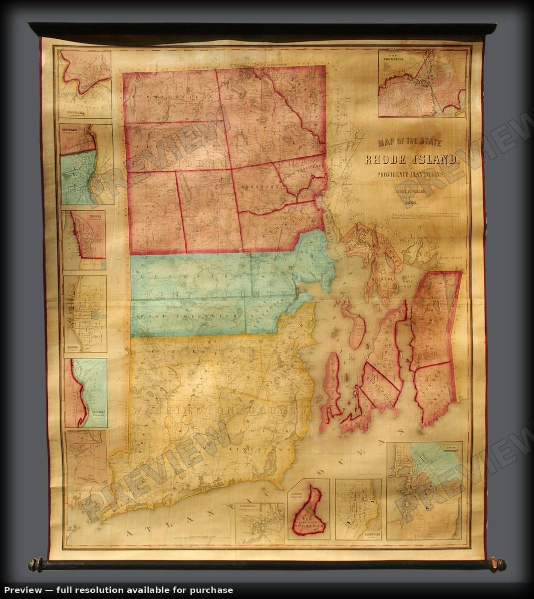 Antique map: Rhode Island, 1855