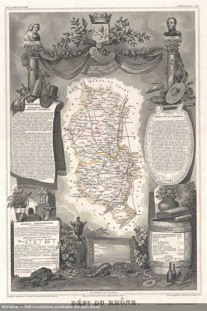 Antique map: Rhone, 1852, 1852