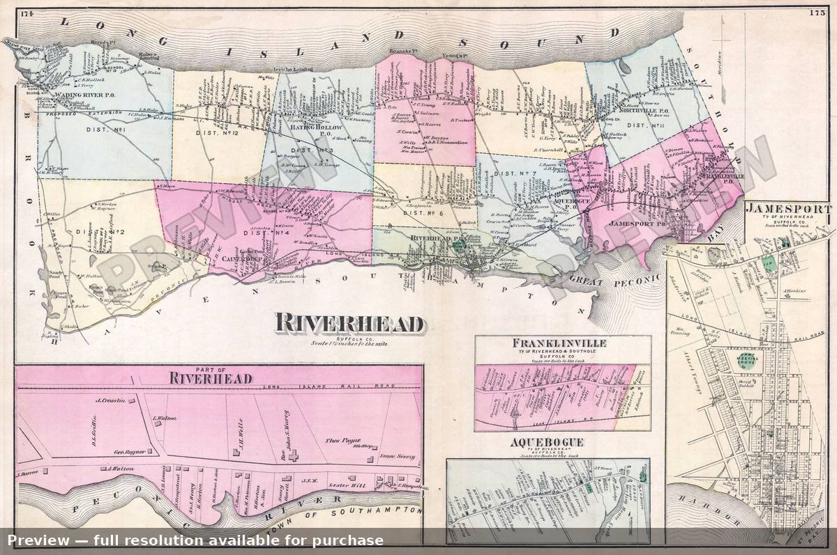Antique map: Riverhead, 1873, 1873