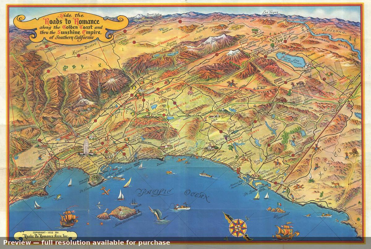 Antique map: Roads To Romance, 1953, 1953