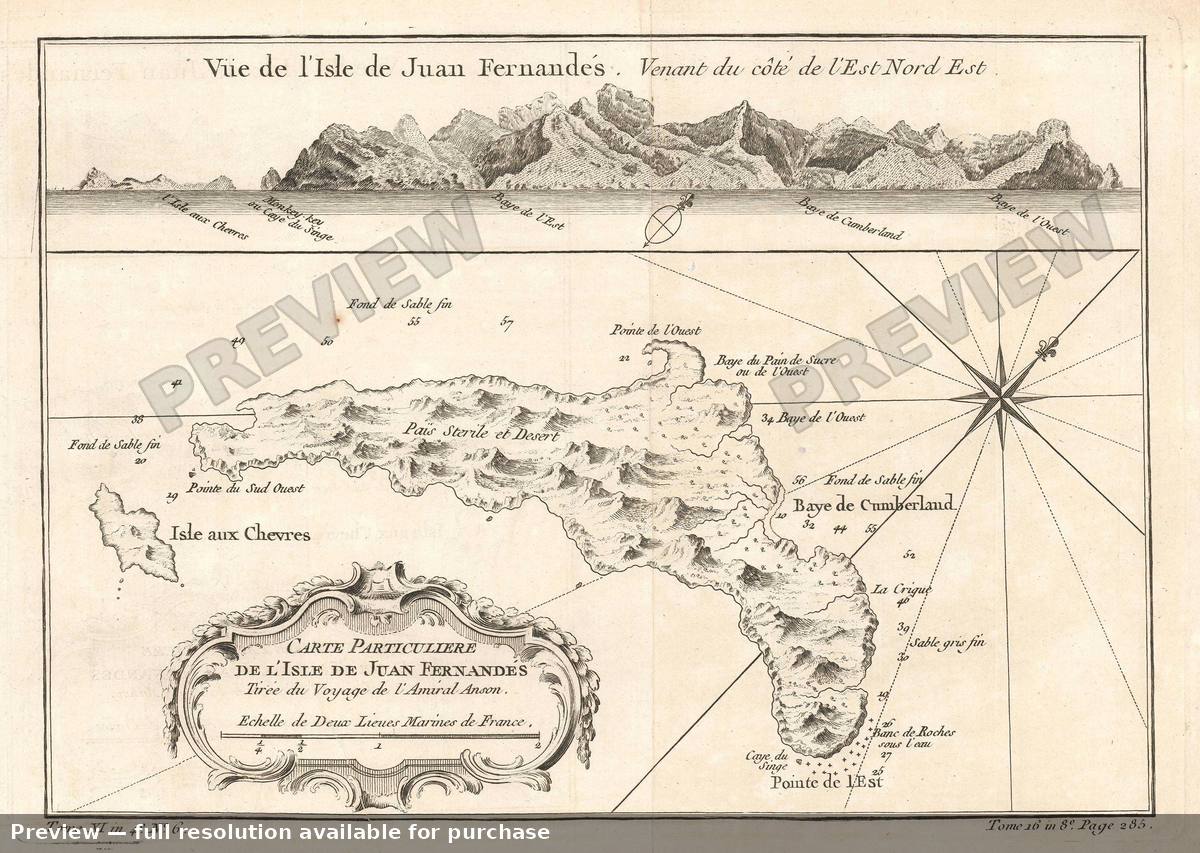 Antique map: Robinson Crusoe Island, 1780, 1780