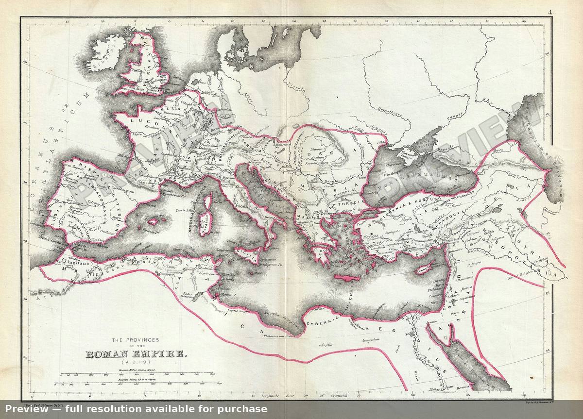 Antique map: Roman Empire, 1867