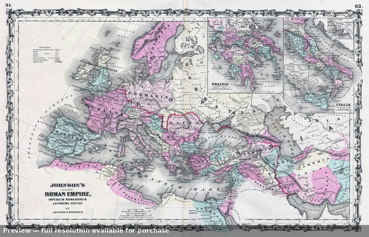 Antique map: Roman Empire, 1861, 1861