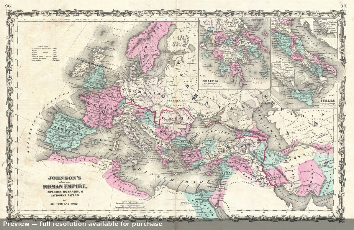 Antique map: Roman Empire, 1862, 1862