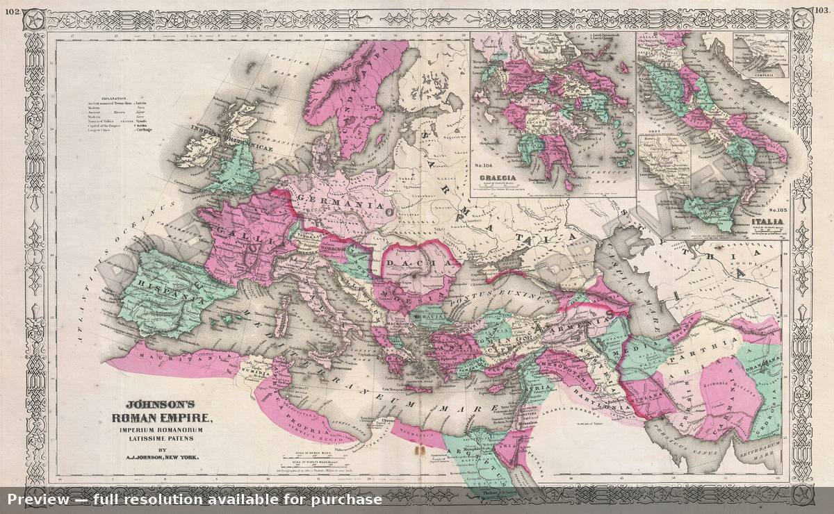 Antique map: Roman Empire, 1864, 1864