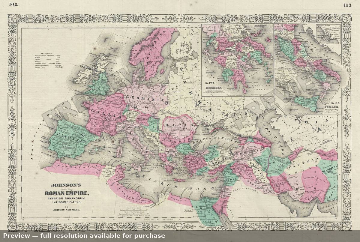 Antique map: Roman Empire, 1865, 1865